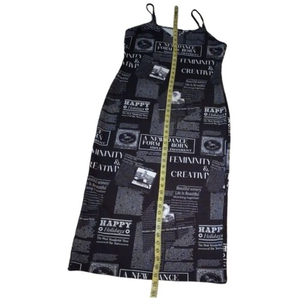 Mulvari Black & White Newspaper Print Bodycon Spaghetti Strap Maxi Dress XL! - Picture 9 of 15